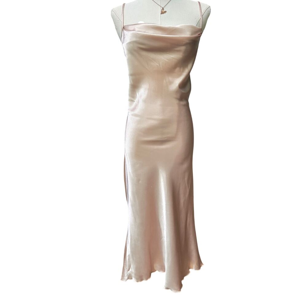 Bebe Vtg 90s Y2K Minimalist Bias Cut Baddie Ballet Cowl Neck Satin Slip Dress S